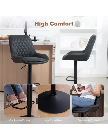 HOMCOM Set of Two Faux Leather Retro Bar Stools - Black