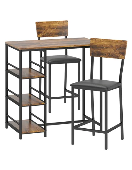 HOMCOM Three-Piece Compact Bar Table Set - Brown/Black