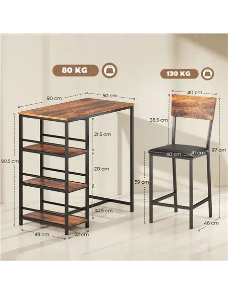 HOMCOM Three-Piece Compact Bar Table Set - Brown/Black