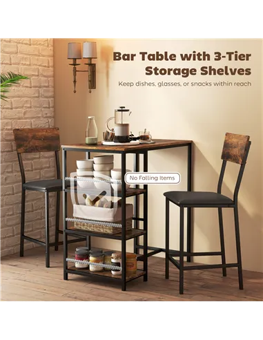 HOMCOM Three-Piece Compact Bar Table Set - Brown/Black