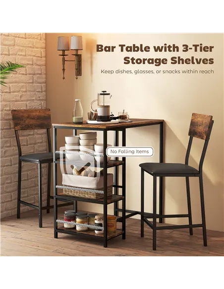 HOMCOM Three-Piece Compact Bar Table Set - Brown/Black