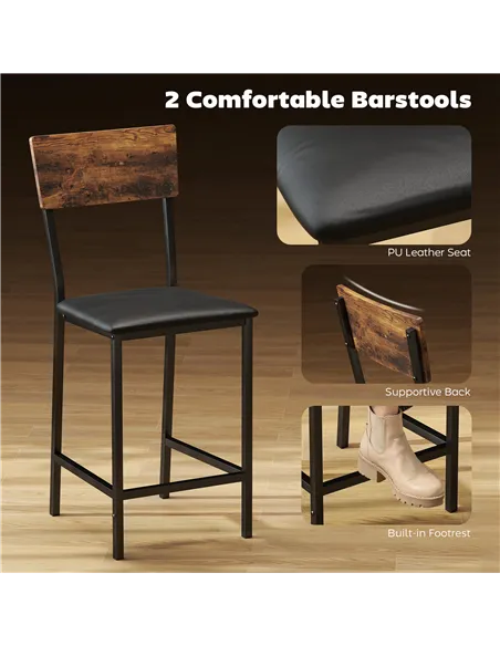 HOMCOM Three-Piece Compact Bar Table Set - Brown/Black