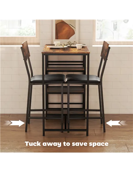 HOMCOM Three-Piece Compact Bar Table Set - Brown/Black