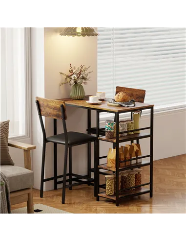 HOMCOM Three-Piece Compact Bar Table Set - Brown/Black