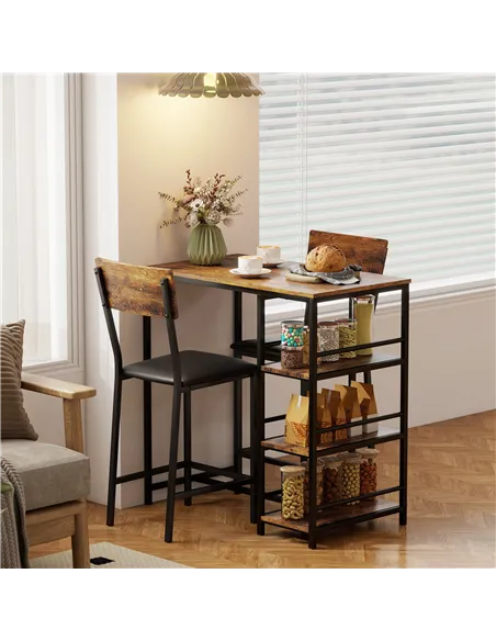 HOMCOM Three-Piece Compact Bar Table Set - Brown/Black