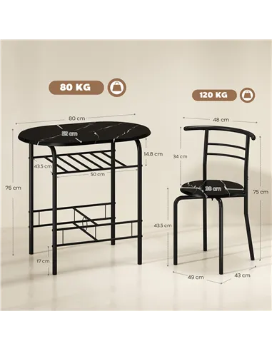 HOMCOM Three-Piece Compact Dining Set - Black