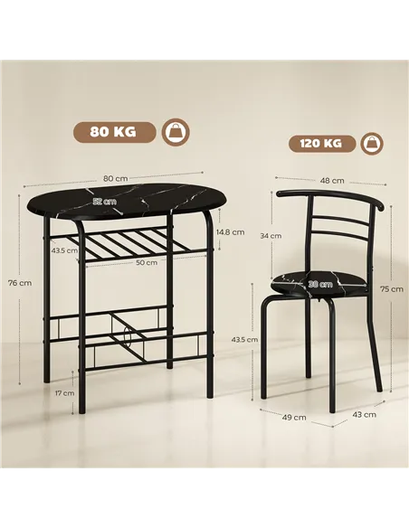 HOMCOM Three-Piece Compact Dining Set - Black