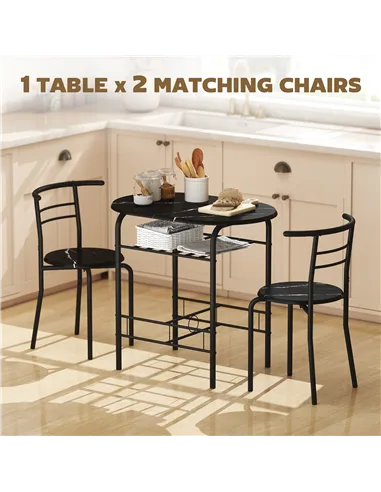 HOMCOM Three-Piece Compact Dining Set - Black