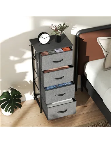 HOMCOM Chest of Four Fabric Drawers - Charcoal Grey