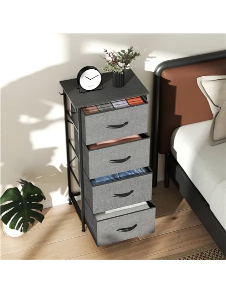 HOMCOM Chest of Four Fabric Drawers - Charcoal Grey