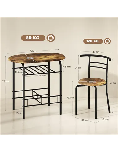 HOMCOM Three-Piece Compact Dining Set - Rustic Brown