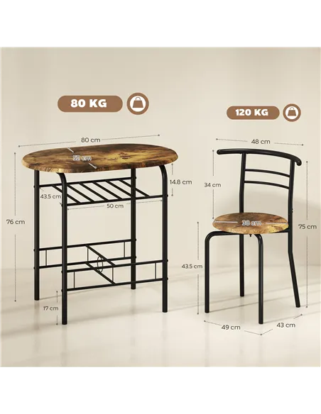 HOMCOM Three-Piece Compact Dining Set - Rustic Brown
