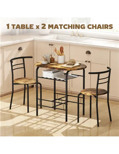 HOMCOM Three-Piece Compact Dining Set - Rustic Brown