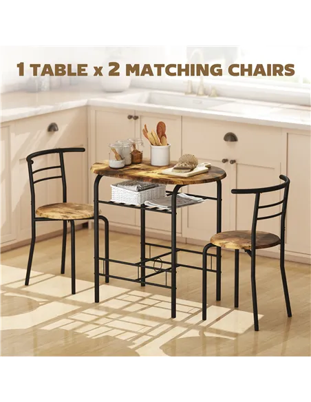 HOMCOM Three-Piece Compact Dining Set - Rustic Brown