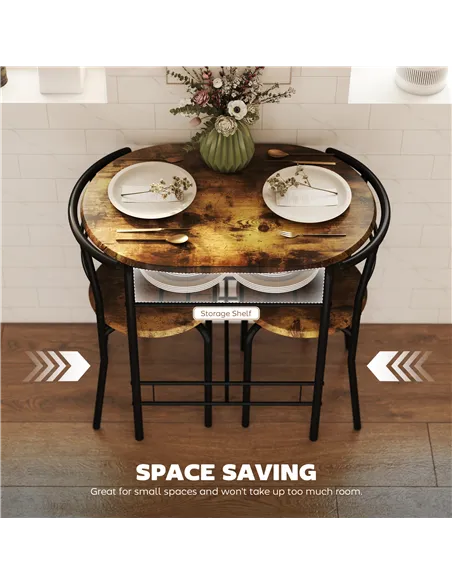 HOMCOM Three-Piece Compact Dining Set - Rustic Brown