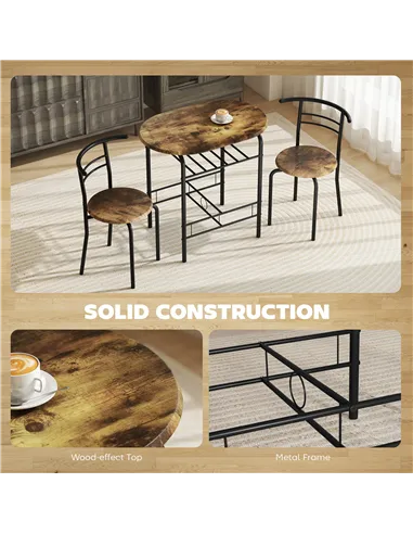 HOMCOM Three-Piece Compact Dining Set - Rustic Brown