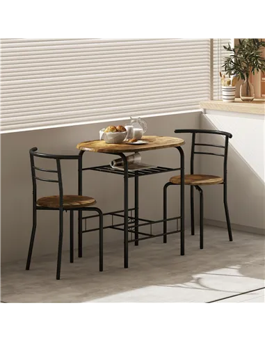 HOMCOM Three-Piece Compact Dining Set - Rustic Brown