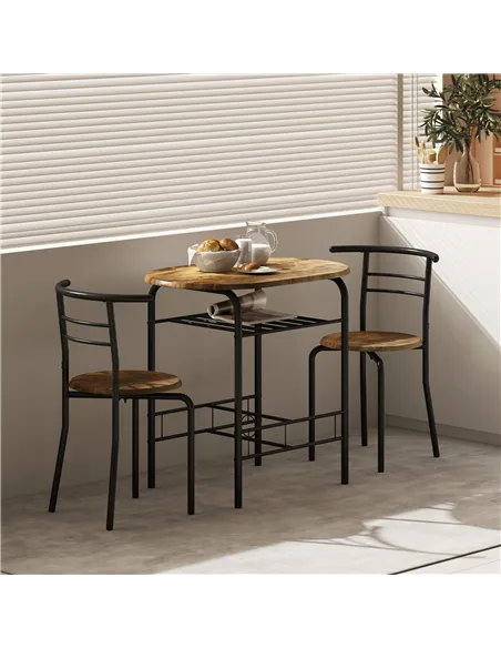 HOMCOM Three-Piece Compact Dining Set - Rustic Brown