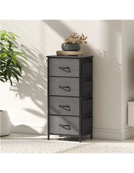 HOMCOM Chest of Four Fabric Drawers - Charcoal Grey