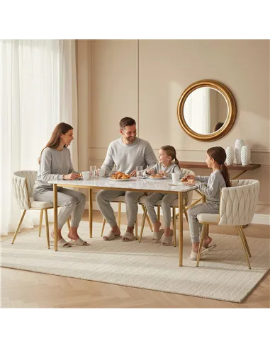 HOMCOM Velvet-Feel Dining Chairs Set of 2, Modern Upholstered Kitchen Chairs with Woven Backrest and Armrests, Metal Legs and Pa