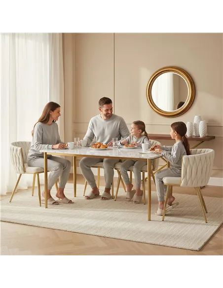 HOMCOM Velvet-Feel Dining Chairs Set of 2, Modern Upholstered Kitchen Chairs with Woven Backrest and Armrests, Metal Legs and Pa