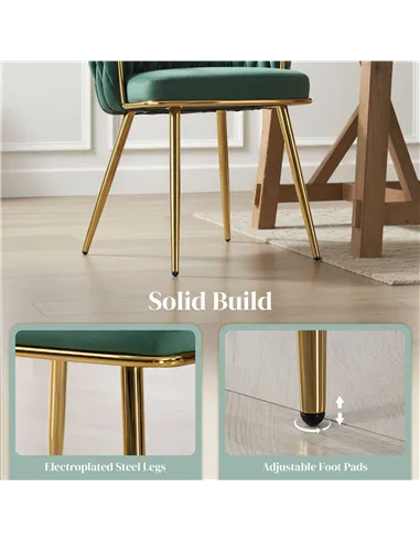 HOMCOM Velvet-Feel Dining Chairs Set of 2, Modern Upholstered Kitchen Chairs with Woven Backrest and Armrests, Metal Legs and Pa