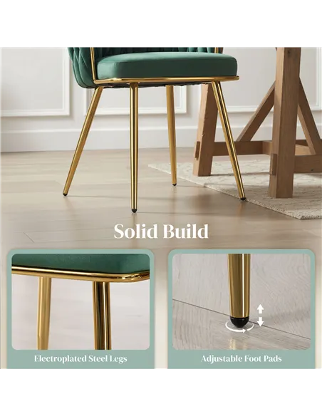 HOMCOM Velvet-Feel Dining Chairs Set of 2, Modern Upholstered Kitchen Chairs with Woven Backrest and Armrests, Metal Legs and Pa