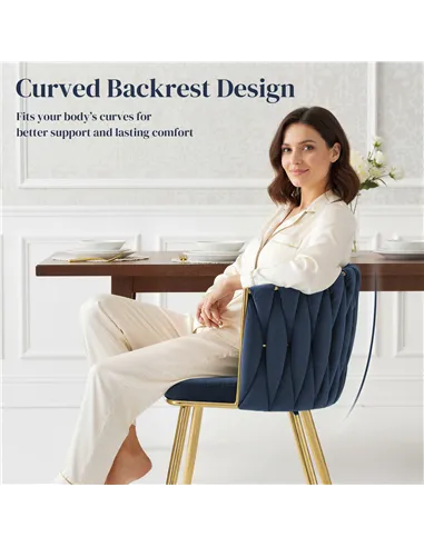 HOMCOM Velvet-Feel Dining Chairs Set of 2, Modern Upholstered Kitchen Chairs with Woven Backrest and Armrests, Metal Legs and Pa