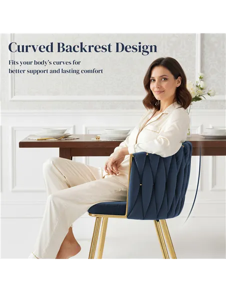 HOMCOM Velvet-Feel Dining Chairs Set of 2, Modern Upholstered Kitchen Chairs with Woven Backrest and Armrests, Metal Legs and Pa