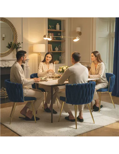 HOMCOM Velvet-Feel Dining Chairs Set of 2, Modern Upholstered Kitchen Chairs with Woven Backrest and Armrests, Metal Legs and Pa