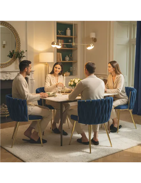 HOMCOM Velvet-Feel Dining Chairs Set of 2, Modern Upholstered Kitchen Chairs with Woven Backrest and Armrests, Metal Legs and Pa