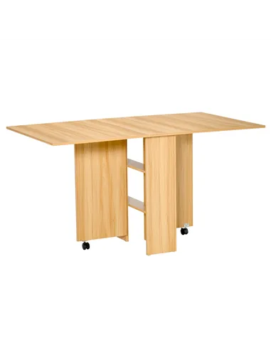 HOMCOM Folding Dining Table, Drop Leaf Table for Small Spaces, Foldable Rectangular Tabletop with Storage Shelves for Kitchen, D