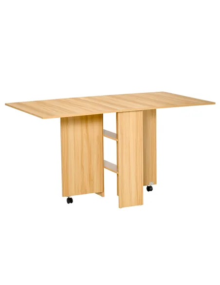 HOMCOM Folding Dining Table, Drop Leaf Table for Small Spaces, Foldable Rectangular Tabletop with Storage Shelves for Kitchen, D