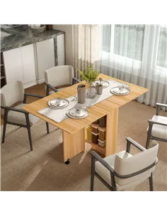 HOMCOM Folding Dining Table, Drop Leaf Table for Small Spaces, Foldable Rectangular Tabletop with Storage Shelves for Kitchen, D 2