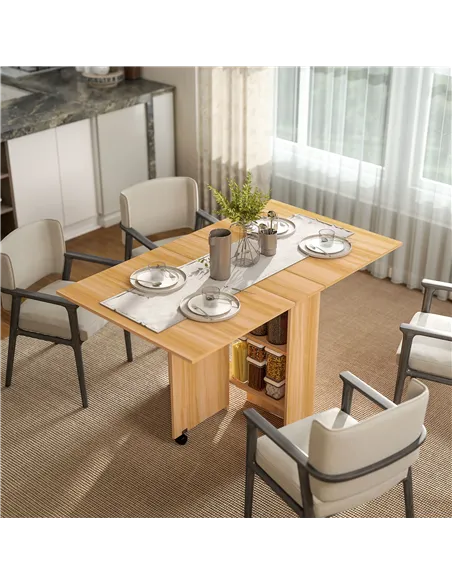 HOMCOM Folding Dining Table, Drop Leaf Table for Small Spaces, Foldable Rectangular Tabletop with Storage Shelves for Kitchen, D