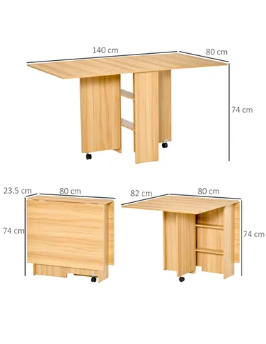 HOMCOM Folding Dining Table, Drop Leaf Table for Small Spaces, Foldable Rectangular Tabletop with Storage Shelves for Kitchen, D