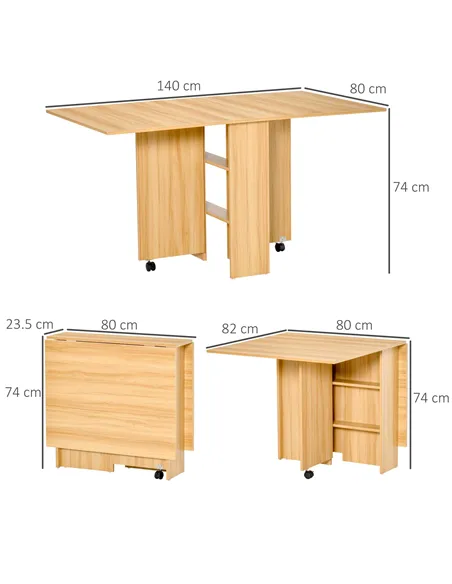 HOMCOM Folding Dining Table, Drop Leaf Table for Small Spaces, Foldable Rectangular Tabletop with Storage Shelves for Kitchen, D