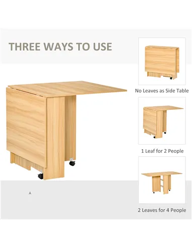 HOMCOM Folding Dining Table, Drop Leaf Table for Small Spaces, Foldable Rectangular Tabletop with Storage Shelves for Kitchen, D