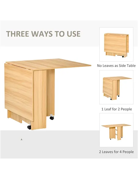 HOMCOM Folding Dining Table, Drop Leaf Table for Small Spaces, Foldable Rectangular Tabletop with Storage Shelves for Kitchen, D