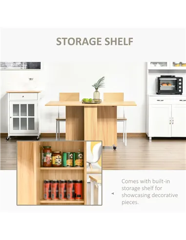 HOMCOM Folding Dining Table, Drop Leaf Table for Small Spaces, Foldable Rectangular Tabletop with Storage Shelves for Kitchen, D