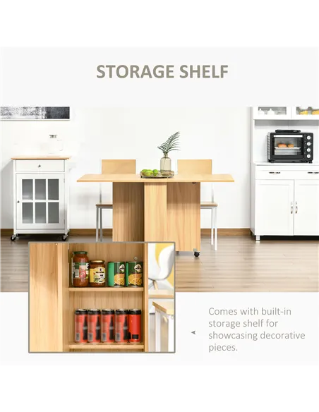 HOMCOM Folding Dining Table, Drop Leaf Table for Small Spaces, Foldable Rectangular Tabletop with Storage Shelves for Kitchen, D