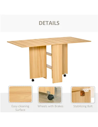 HOMCOM Folding Dining Table, Drop Leaf Table for Small Spaces, Foldable Rectangular Tabletop with Storage Shelves for Kitchen, D