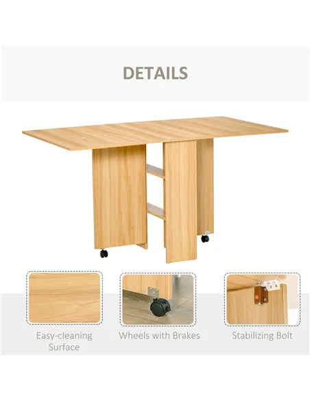 HOMCOM Folding Dining Table, Drop Leaf Table for Small Spaces, Foldable Rectangular Tabletop with Storage Shelves for Kitchen, D