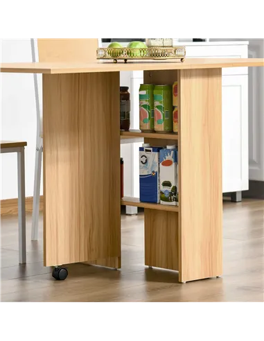 HOMCOM Folding Dining Table, Drop Leaf Table for Small Spaces, Foldable Rectangular Tabletop with Storage Shelves for Kitchen, D