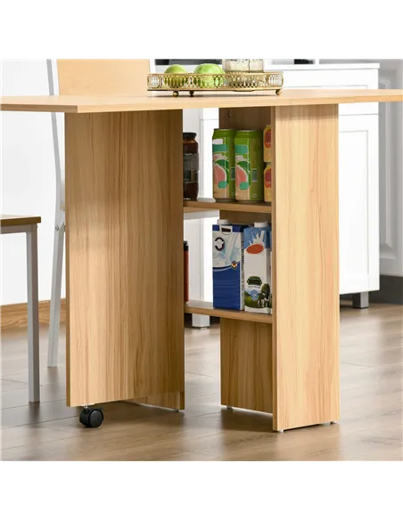 HOMCOM Folding Dining Table, Drop Leaf Table for Small Spaces, Foldable Rectangular Tabletop with Storage Shelves for Kitchen, D