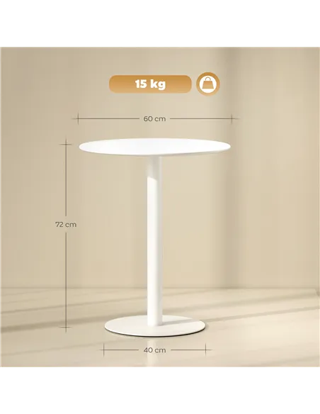 HOMCOM Dining Table, Round Kitchen Table with Steel Base for Living Room, Dining Room, 60 x 60 x 72cm, White