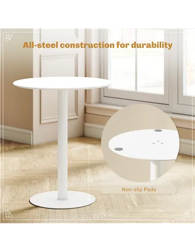 HOMCOM Dining Table, Round Kitchen Table with Steel Base for Living Room, Dining Room, 60 x 60 x 72cm, White
