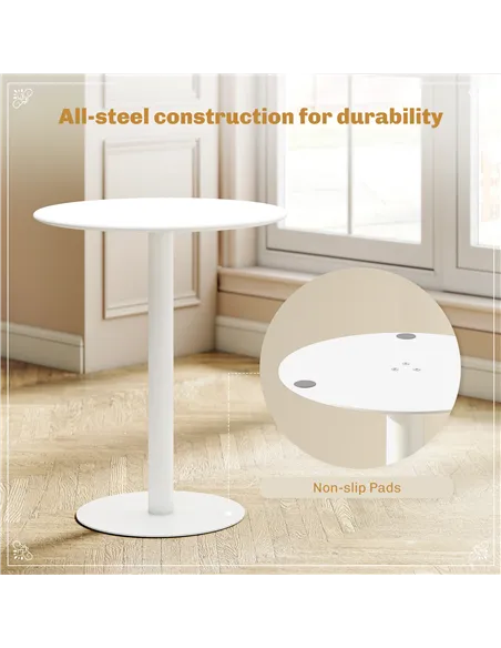 HOMCOM Dining Table, Round Kitchen Table with Steel Base for Living Room, Dining Room, 60 x 60 x 72cm, White