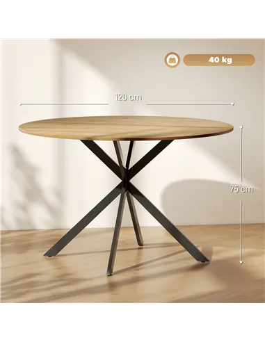 HOMCOM Dining Table for 4, 120 cm Industrial Kitchen Table with Wood Effect Tabletop and Steel Legs, Oak