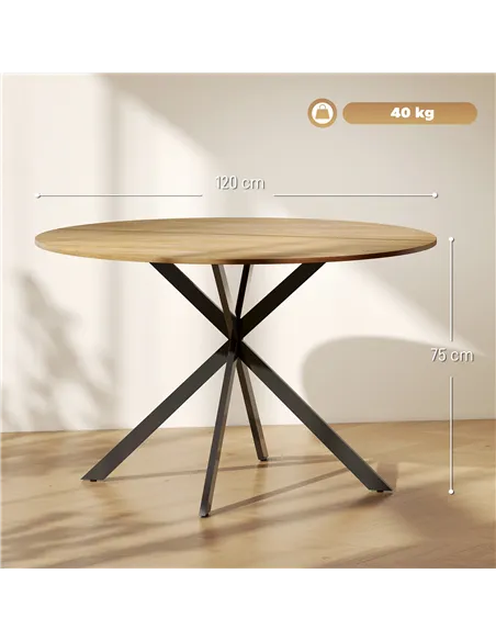 HOMCOM Dining Table for 4, 120 cm Industrial Kitchen Table with Wood Effect Tabletop and Steel Legs, Oak